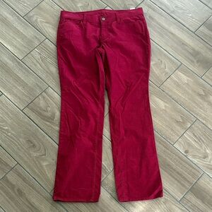 NWT Ann Taylor Cranberry Red Lightweight Corduroy Cotton Slim leg pants Sz 12